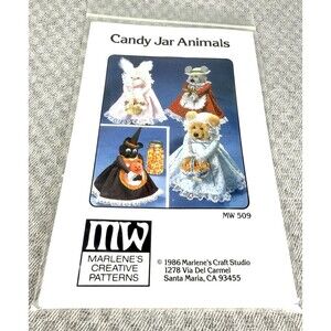 VTG Candy Jar Animals Marlene's Creative Patterns Sewing Bear Rabbit Halloween